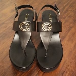 NWOT Guess Black Wedges with Gold Hardware